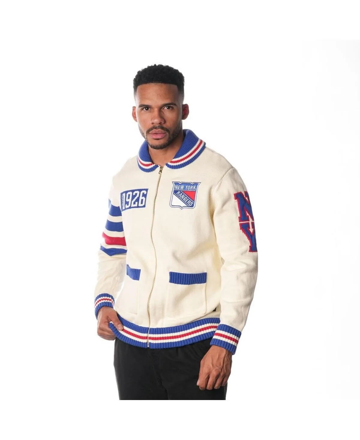 New York Rangers Jacquard Full Zip Sweater by The Wild Collective