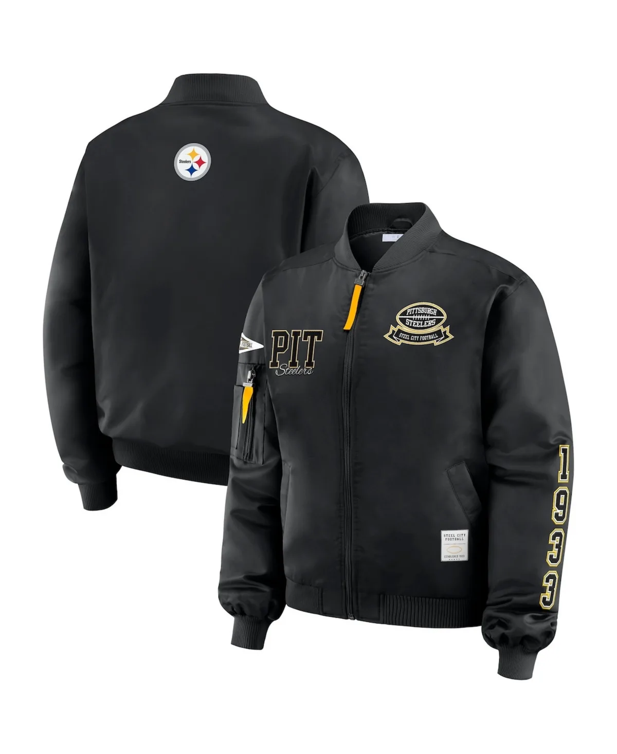 Pittsburgh Steelers Patch Full-Zip Bomber Jacket by Wear By Erin Andrews