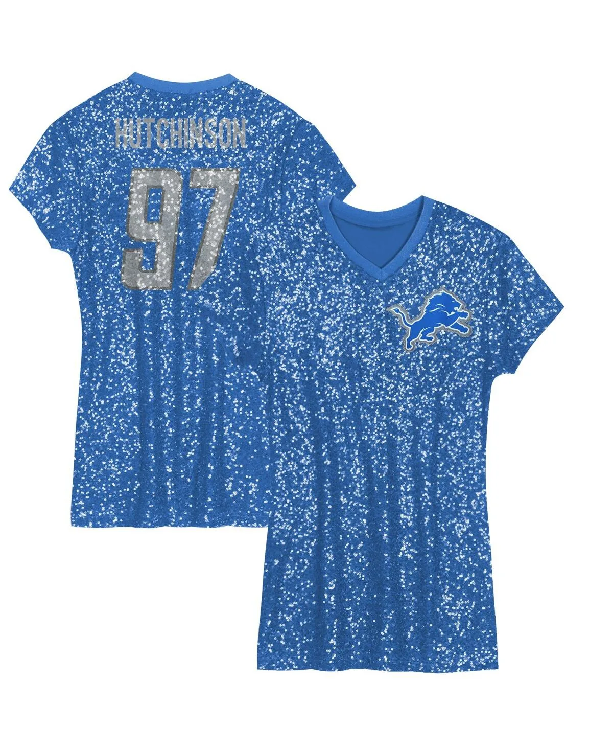 Aidan Hutchinson Detroit Lions Sequin Player Name Number V-Neck Dress by Outerstuff