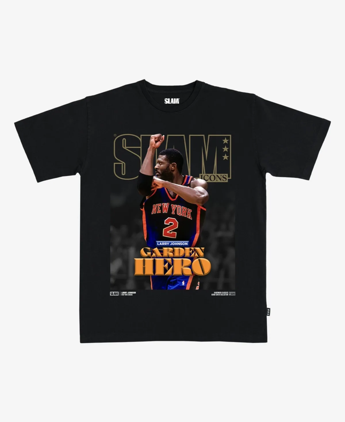 Larry Johnson New York Knicks Hardwood Classics Cover T-Shirt by Slam