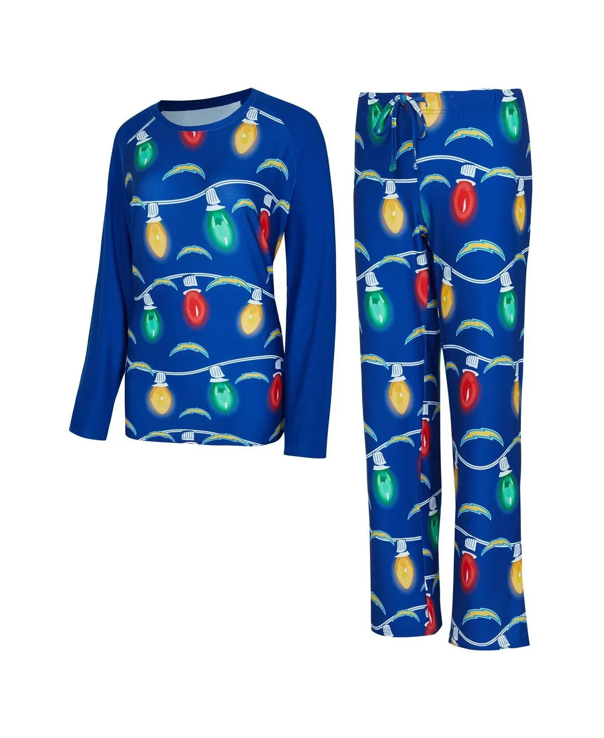 Los Angeles Chargers Garland Knit Raglan Long Sleeve T-Shirt Pants Set by Concepts Sport