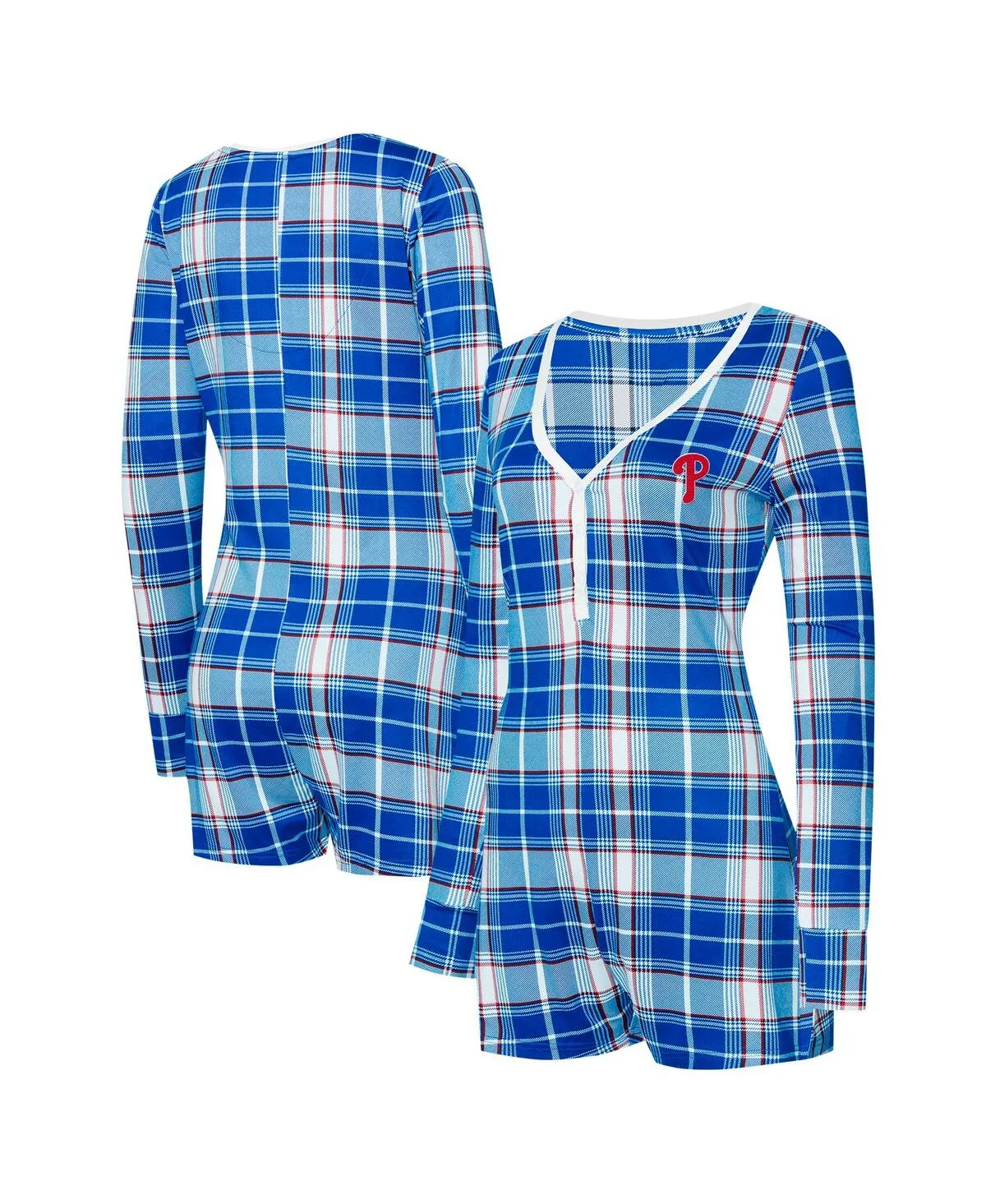 Philadelphia Phillies Ashford Plaid V-Neck Knit Romper by Concepts Sport