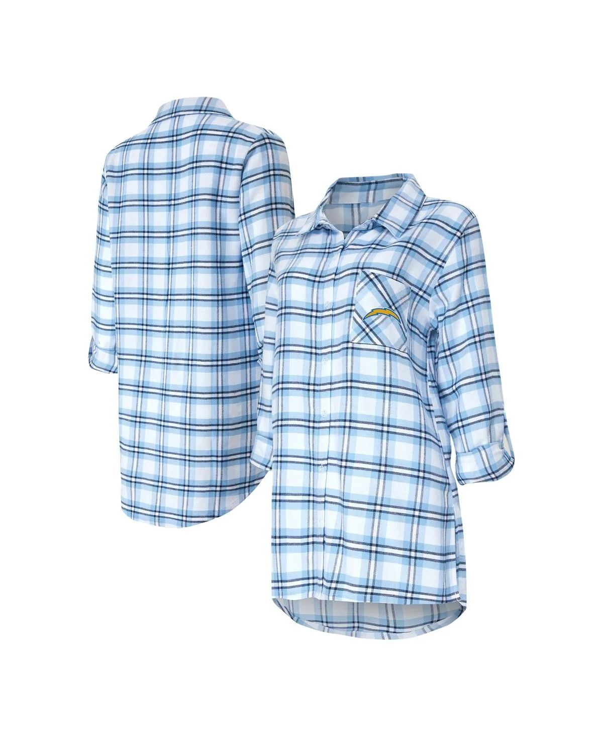 Los Angeles Chargers Sienna Plaid Full-Button Long Sleeve Nightshirt by Concepts Sport