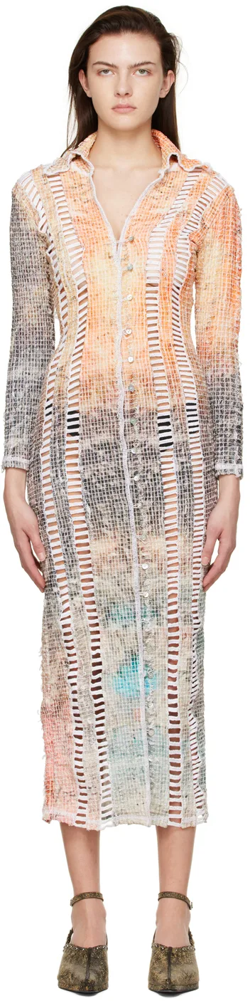 Orange Polyester Midi Dress by Luna Del Pinal