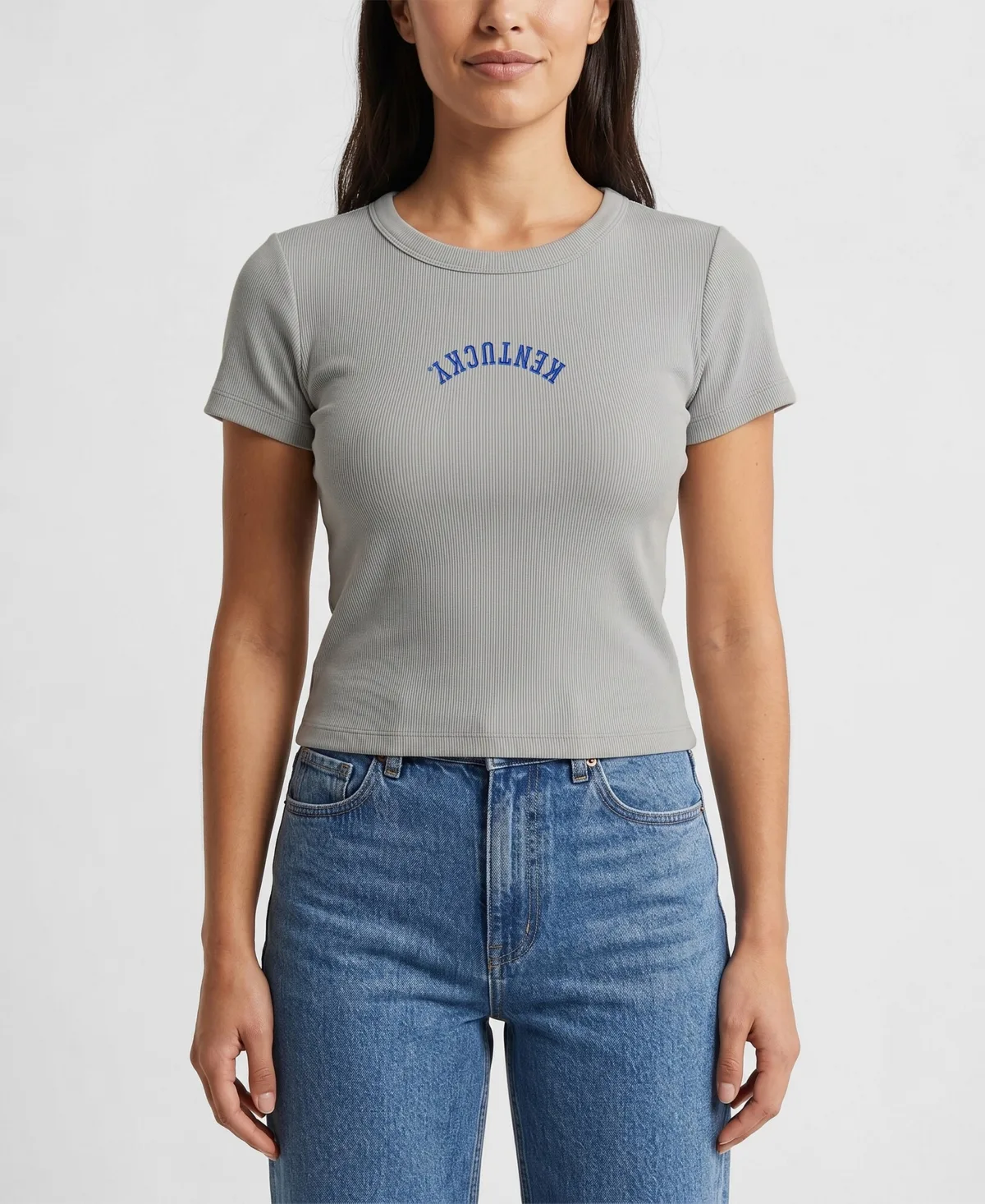 Kentucky Wildcats Upside Down Embroidery Ribbed Cropped T-Shirt by Uscape Apparel