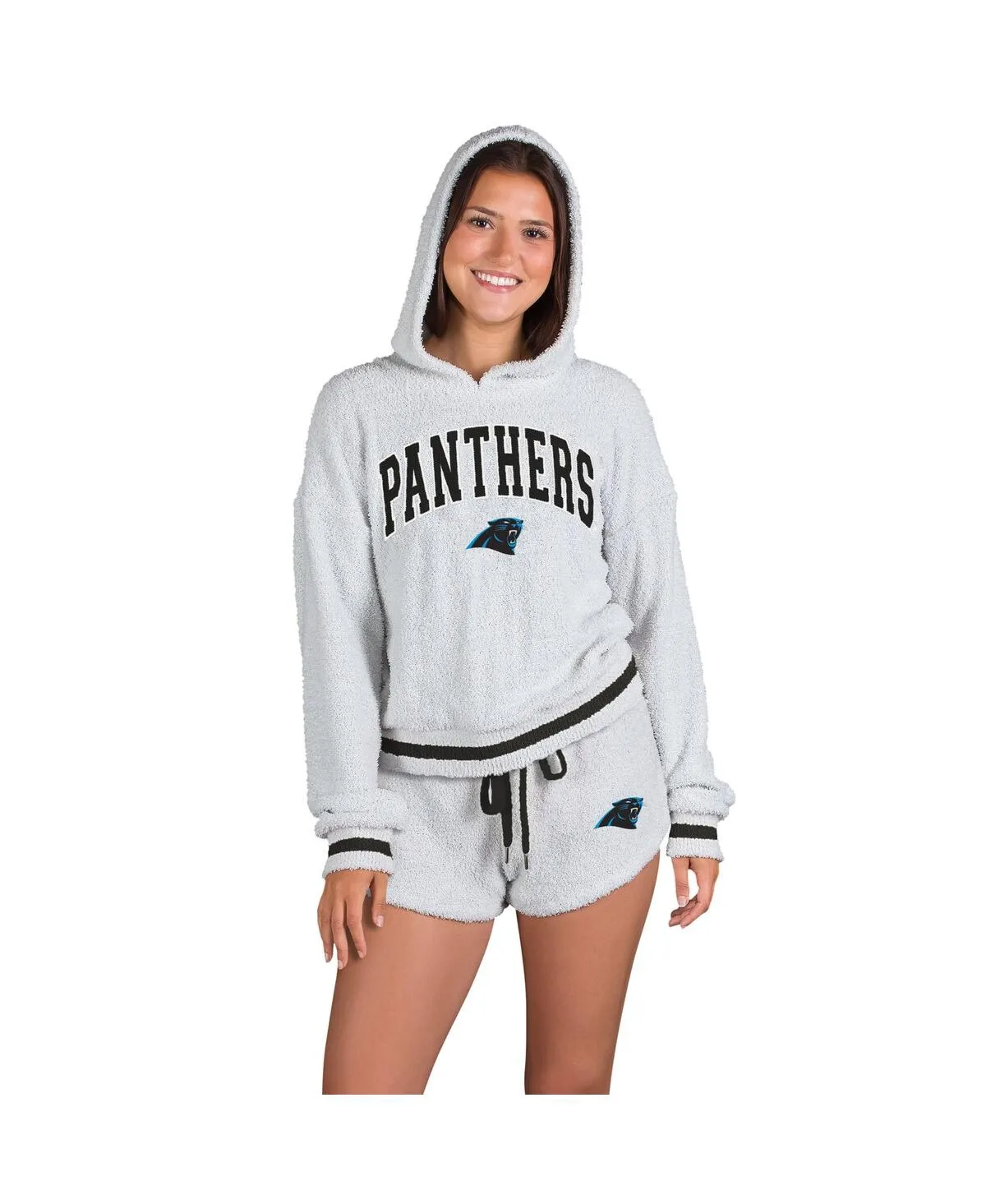 Carolina Panthers Whitley Long Sleeve Hoodie Top and Shorts Set by Concepts Sport