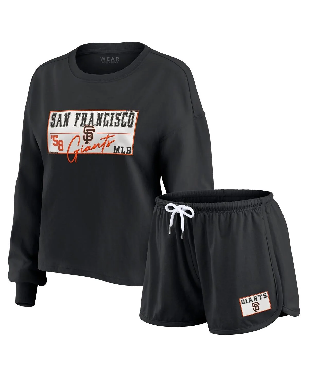 San Francisco Giants Heavy Rugby Jersey Cropped Long Sleeve T-Shirt, Shorts and Lounge Set by Wear By Erin Andrews