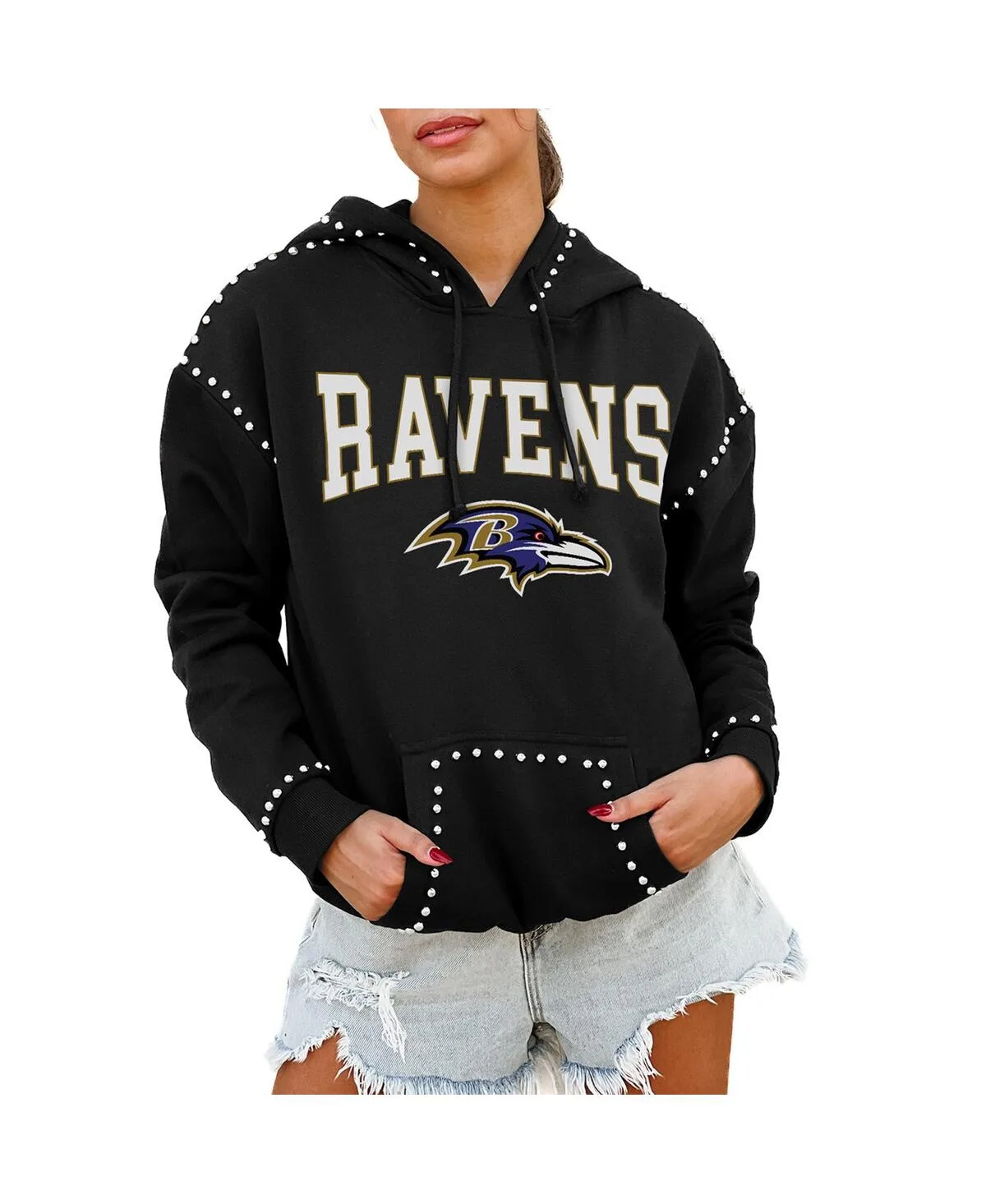 Baltimore Ravens Catch the Vibe Studded Pullover Hoodie by Gameday Couture