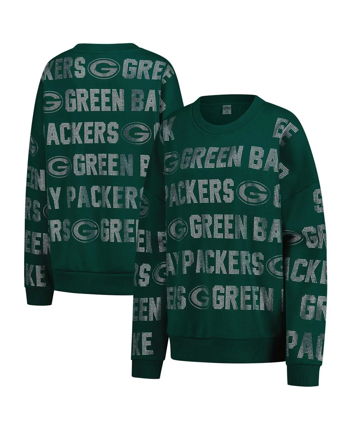 Bay Packers Oversized Hype Era Rhinestone Text Sweatshirt by Gameday Couture