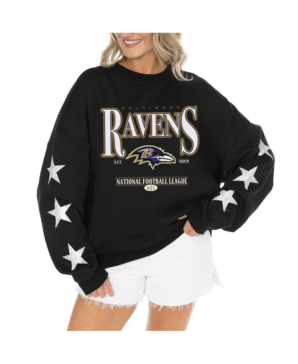 Baltimore Ravens Rhinestone Star Sleeve Settle the Score Tri-Blend Pullover by Gameday Couture