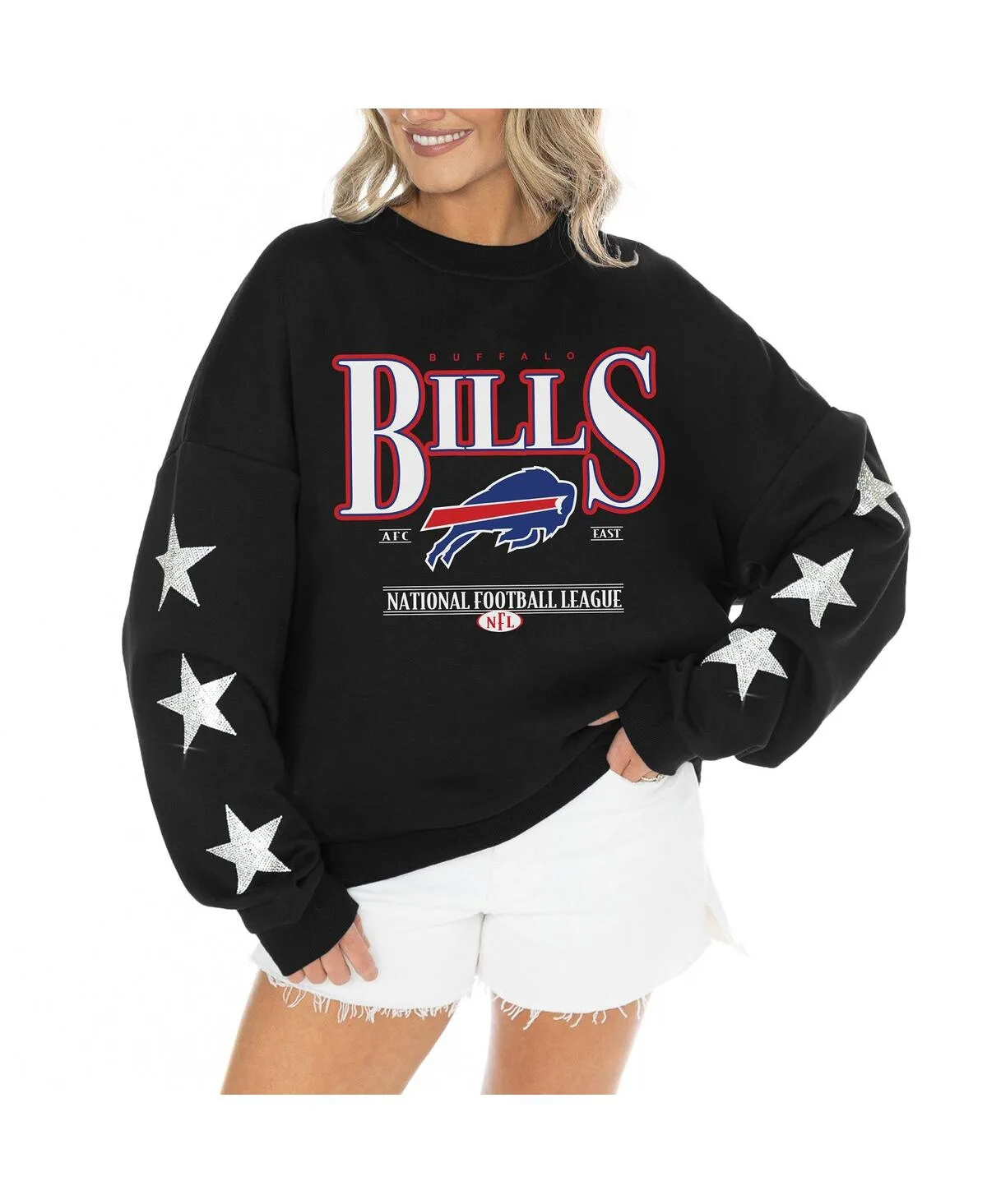 Buffalo Bills Rhinestone Star Sleeve Settle the Score Tri-Blend Pullover by Gameday Couture