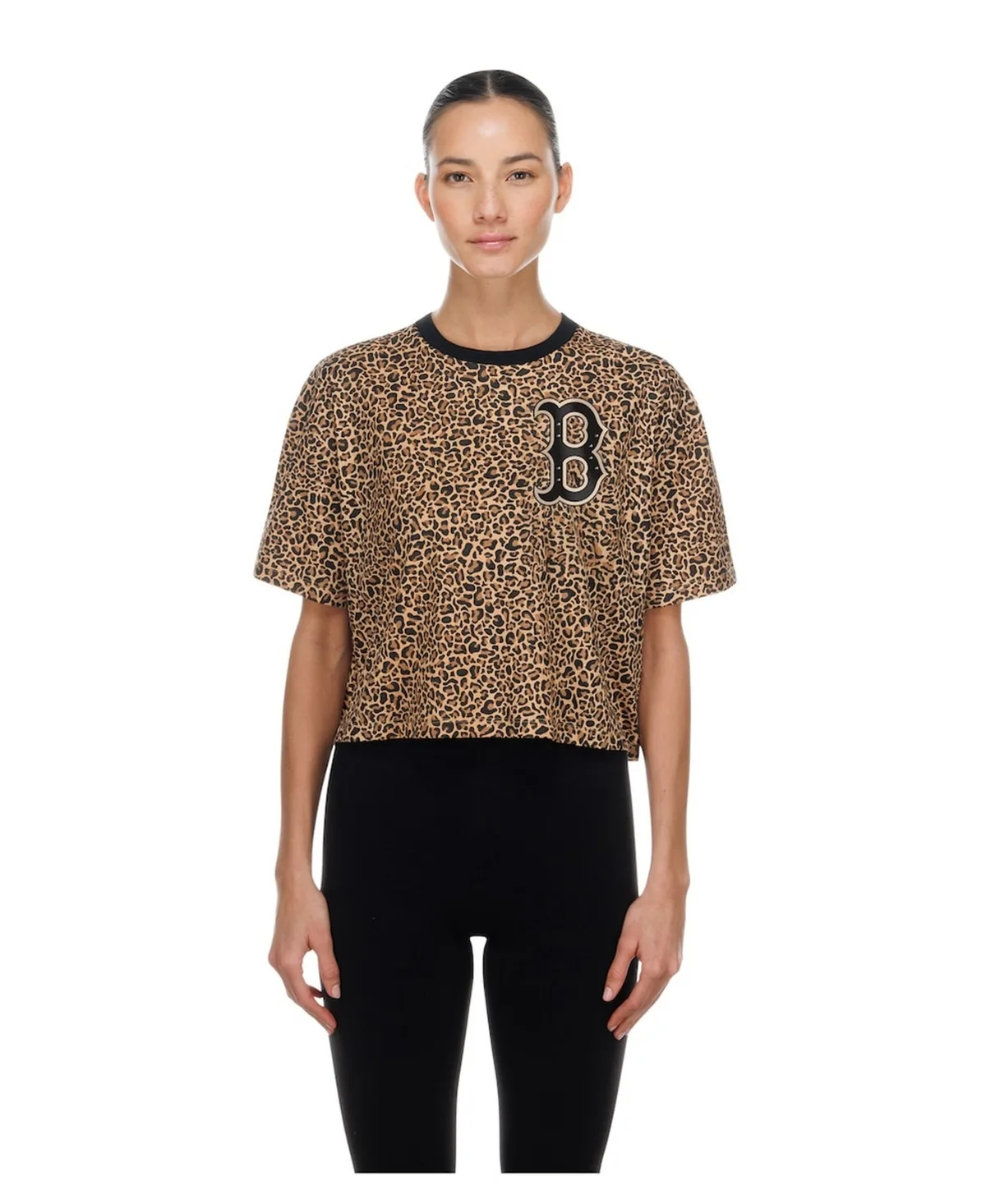 Boston Red Sox Leopard Boxy Cropped T-Shirt by New Era