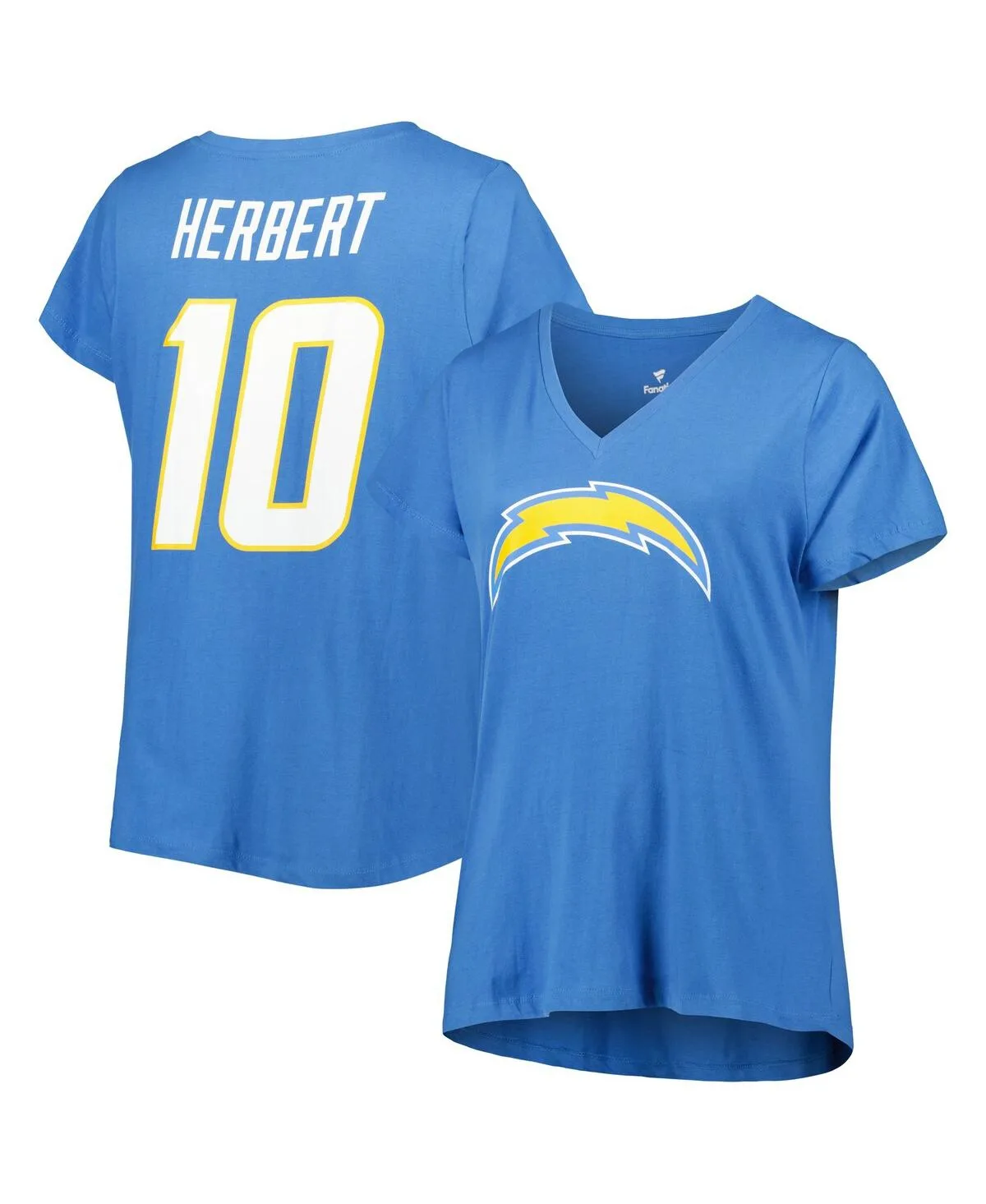 Justin Herbert Los Angeles Chargers Player Name and Number V-Neck T-Shirt by Fanatics