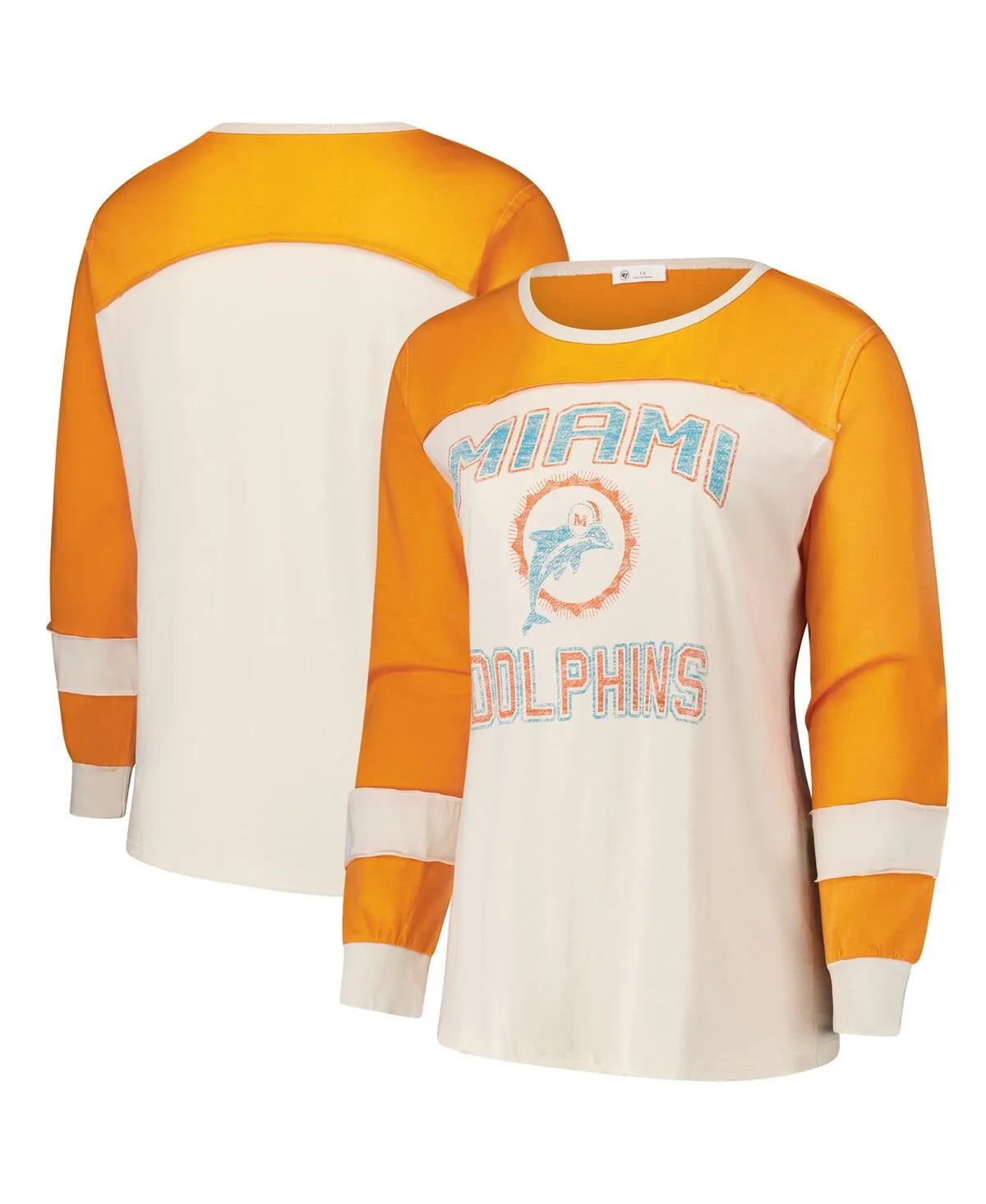 Miami Dolphins Double Header Curve Toni Long Sleeve T-Shirt by '47 Brand