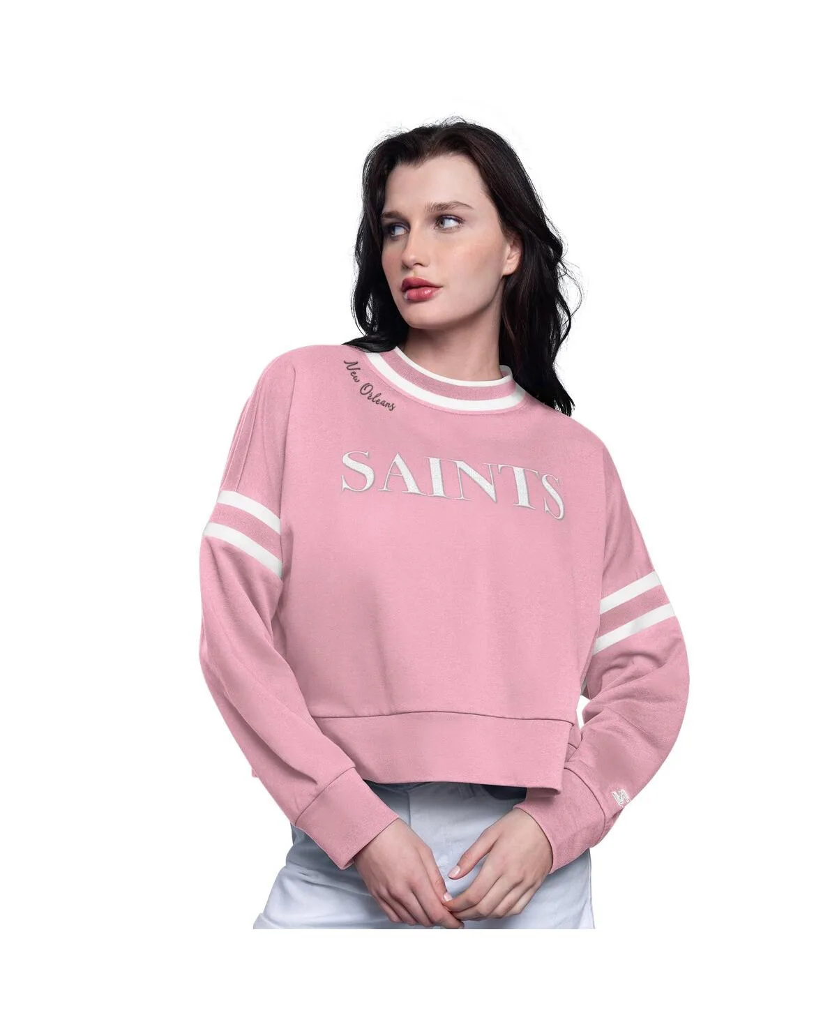 New Orleans Saints Power Play Cropped Pullover Sweatshirt by Starter