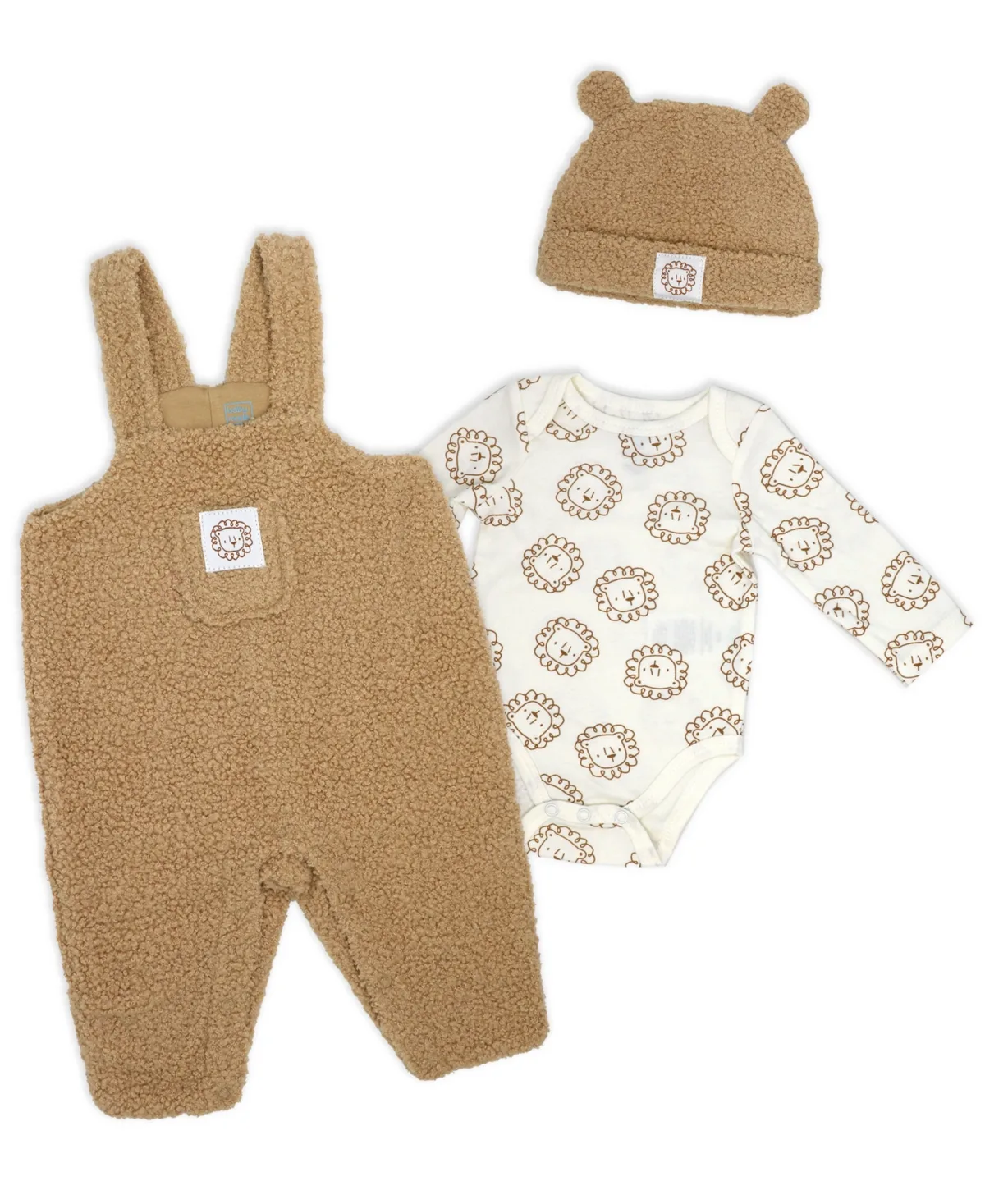 Lions Print Overall, Bodysuit and Cap, 3-Piece Set by Baby Mode
