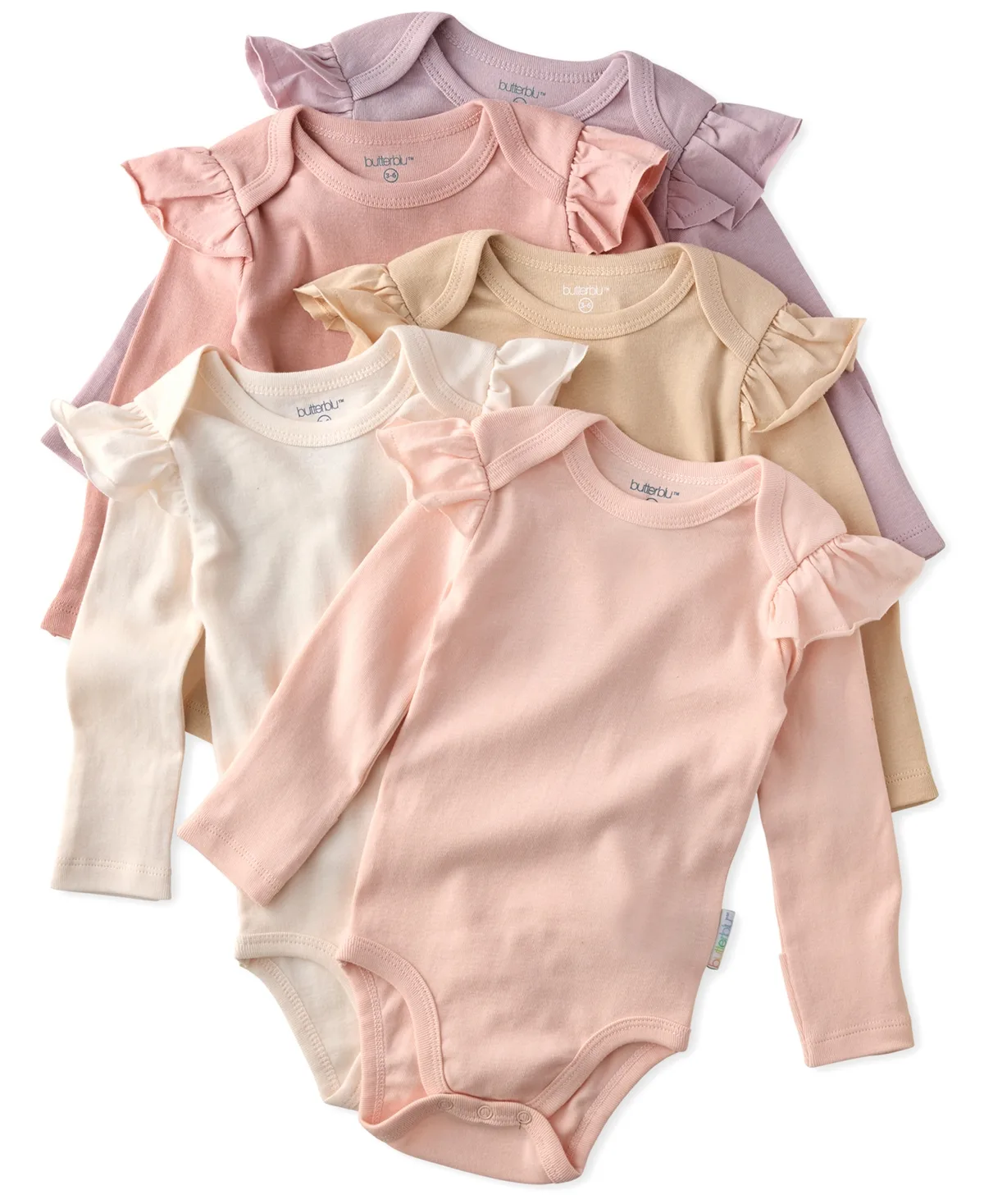 Ashley Ruffle Shoulder Long-Sleeve Bodysuits 5-Pack by Butterblu