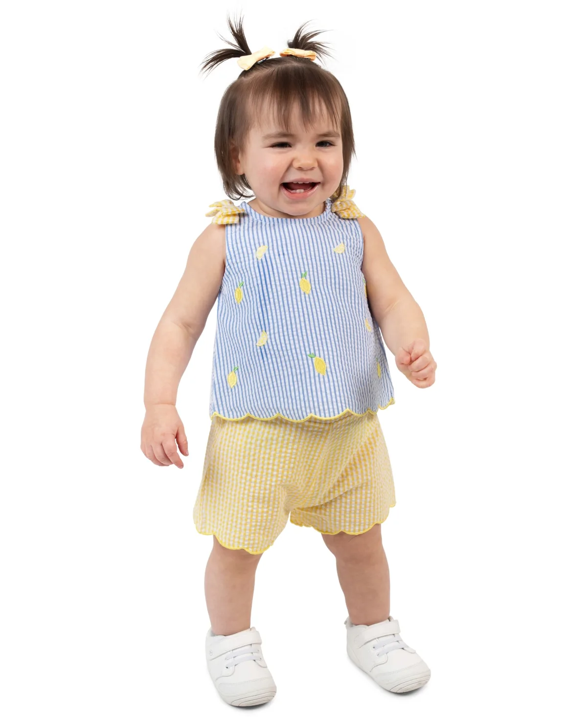 Striped Seersucker Top and Elastic Waistband Shorts, 2-Piece Set by Rare Editions