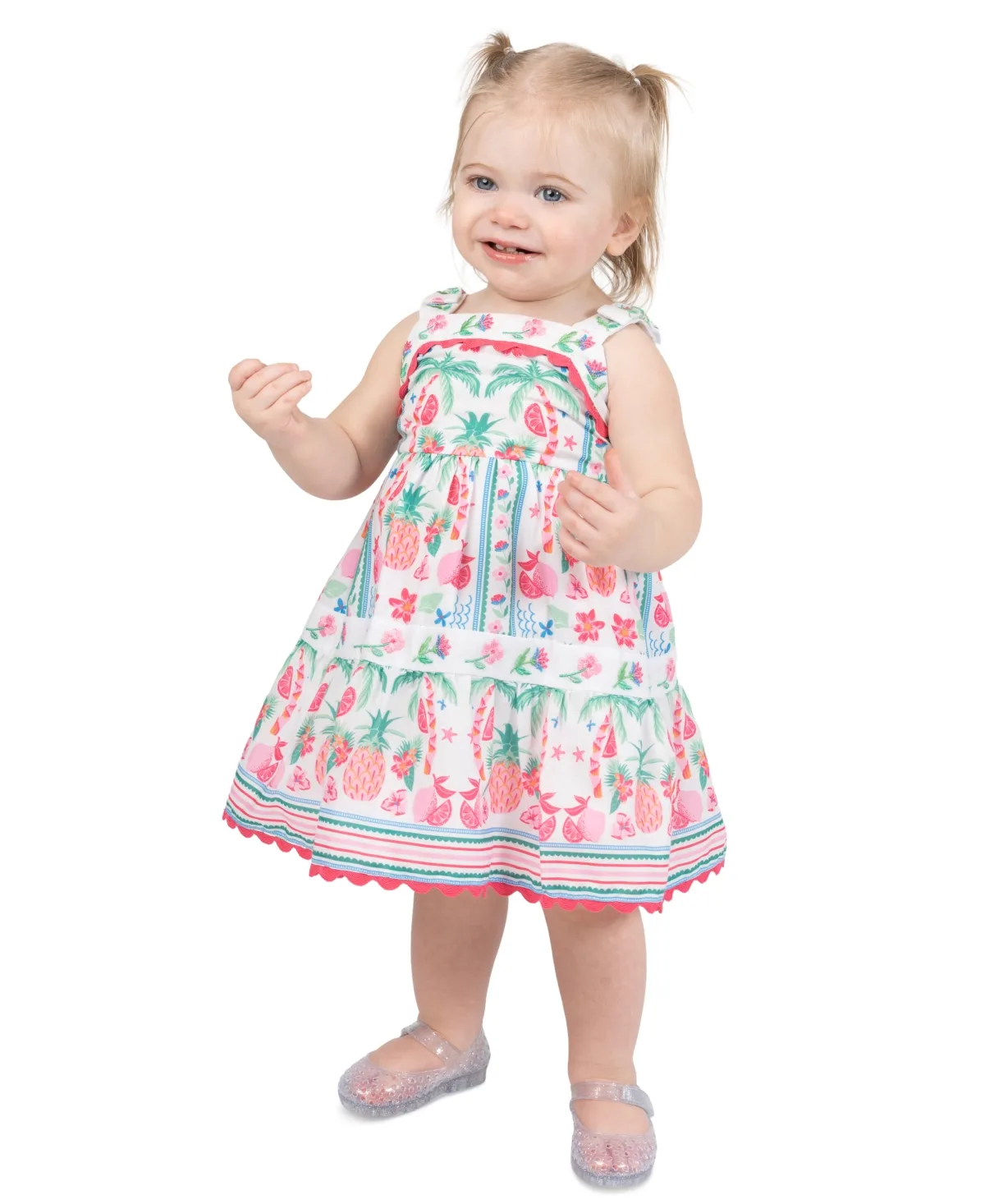 Sleeveless Floral-Print Dress with Diaper Cover by Rare Editions