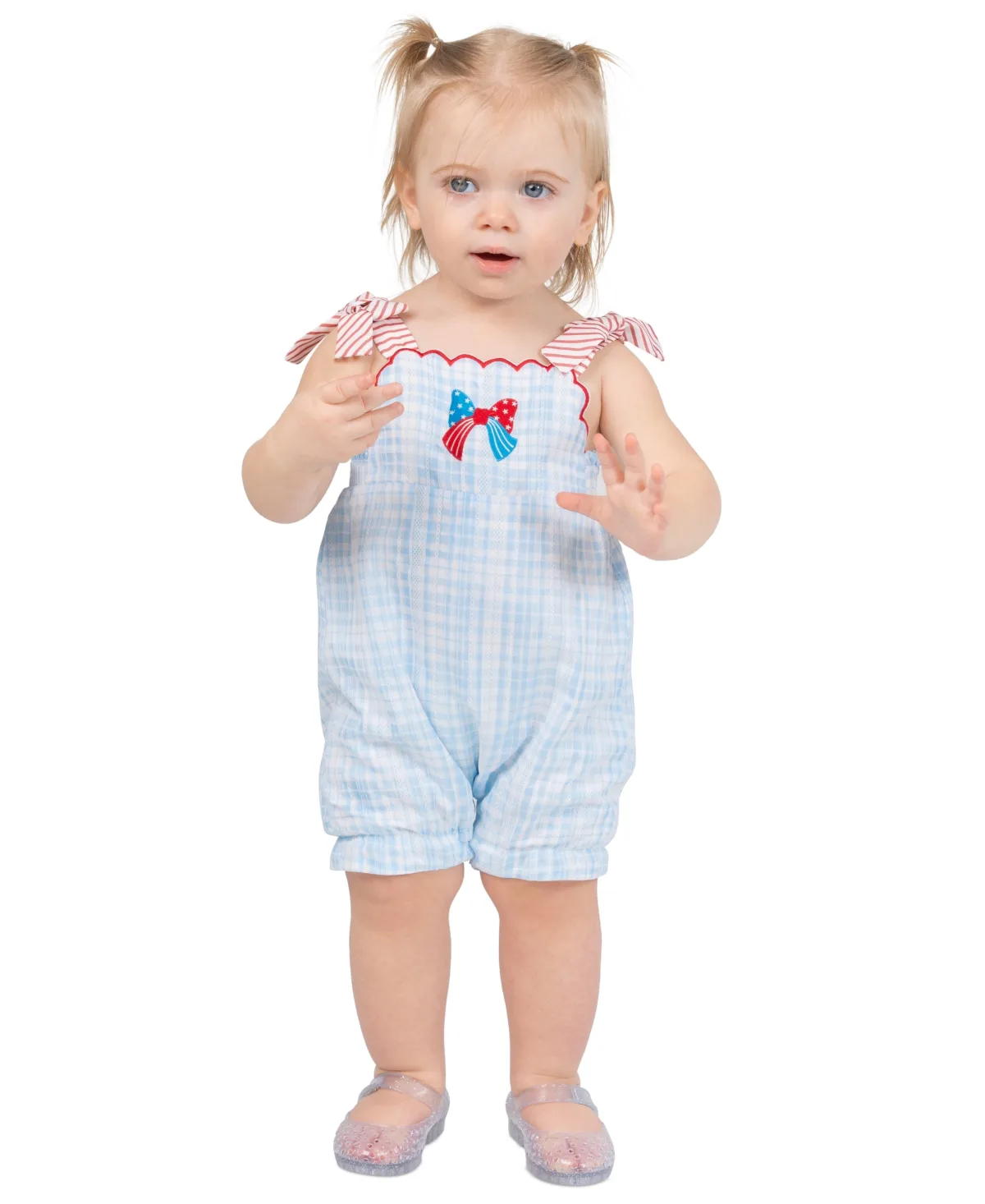 Gingham Romper with Embroidery by Rare Editions