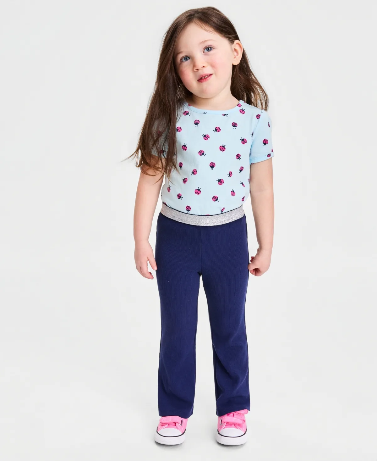 Glitter-Waist Ribbed Flare Pants by Epic Threads