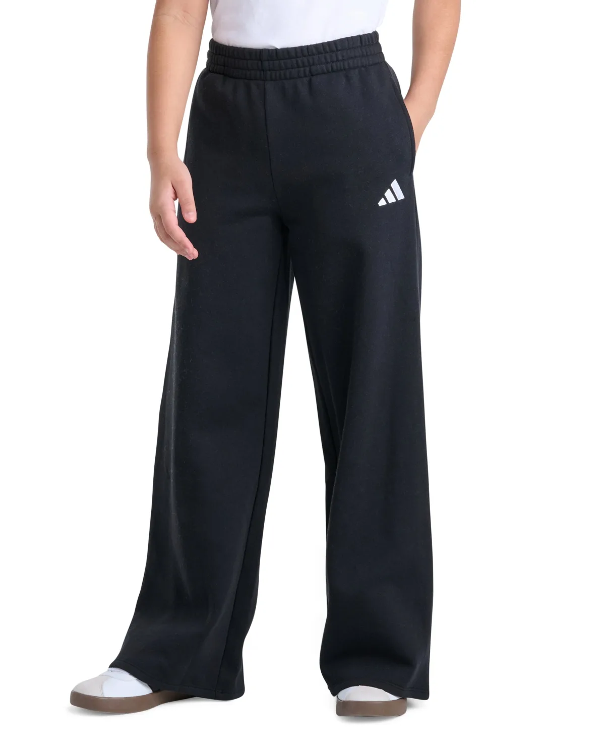 Elastic Waistband Wide-Leg Fleece Pants by Adidas