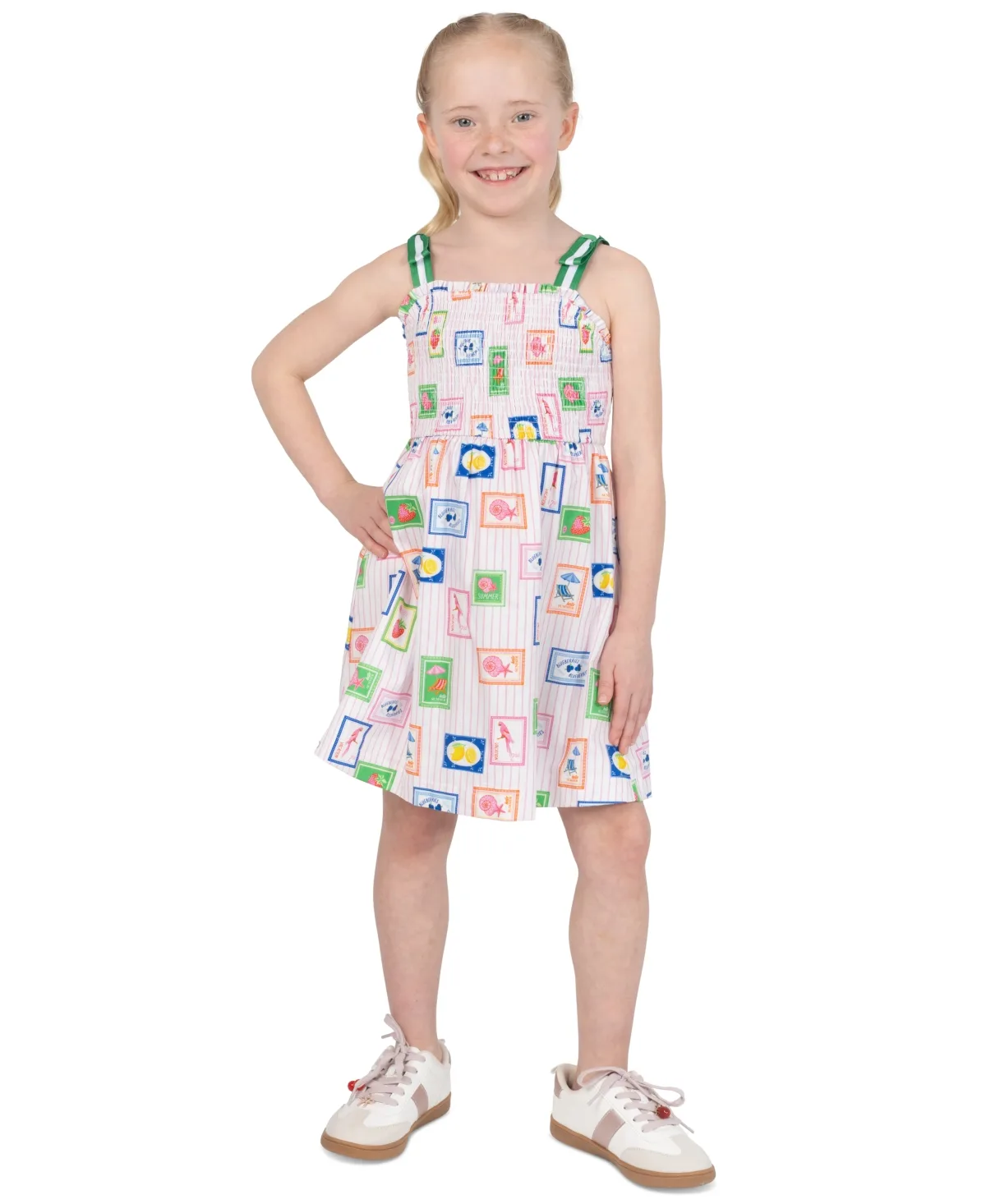 Printed Smocked Bodice Tie Shoulder Midi Dress by Rare Editions
