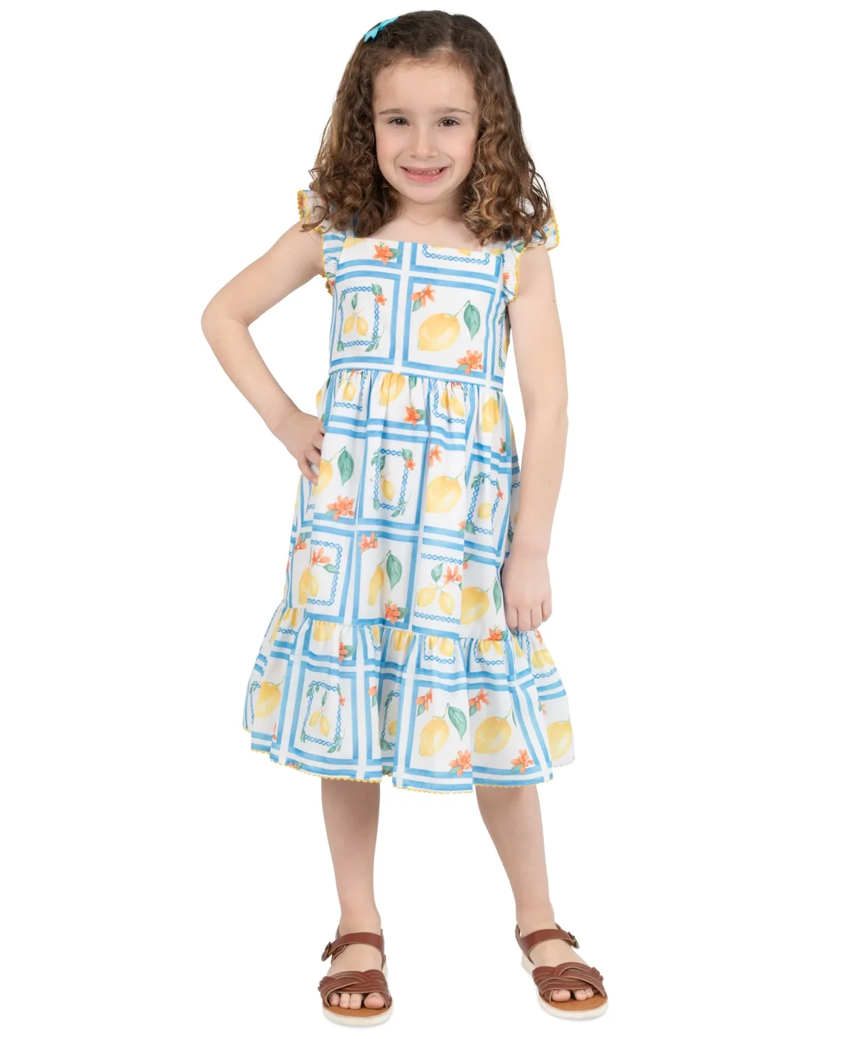Printed Flutter-Sleeve Two-Tier Skirt Dress by Rare Editions