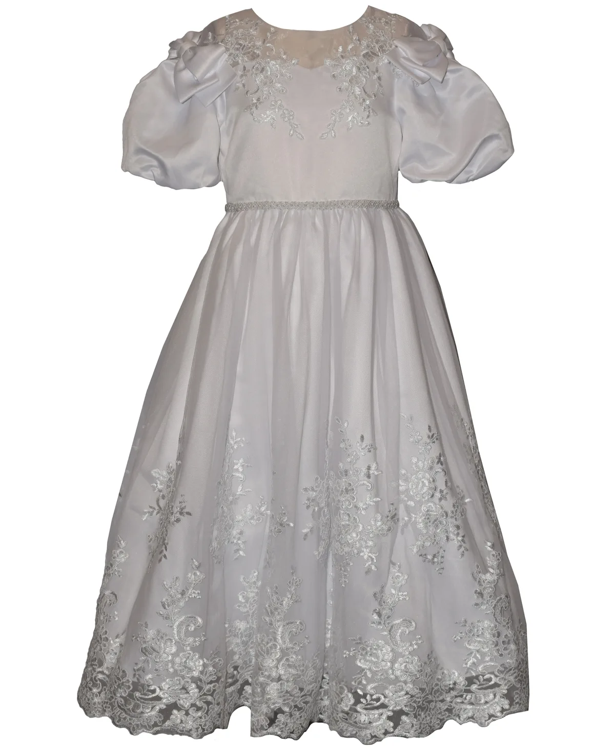 Balloon-Sleeved Lace Applique Communion Dress by Bonnie Jean