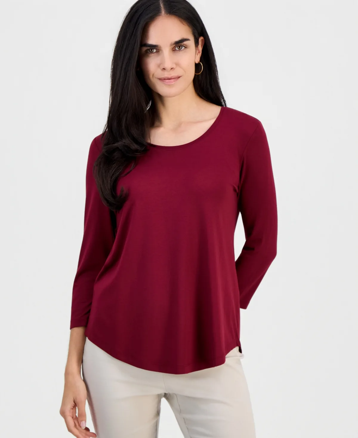 3/4-Sleeve Scoop Neck Top by Jm Collection