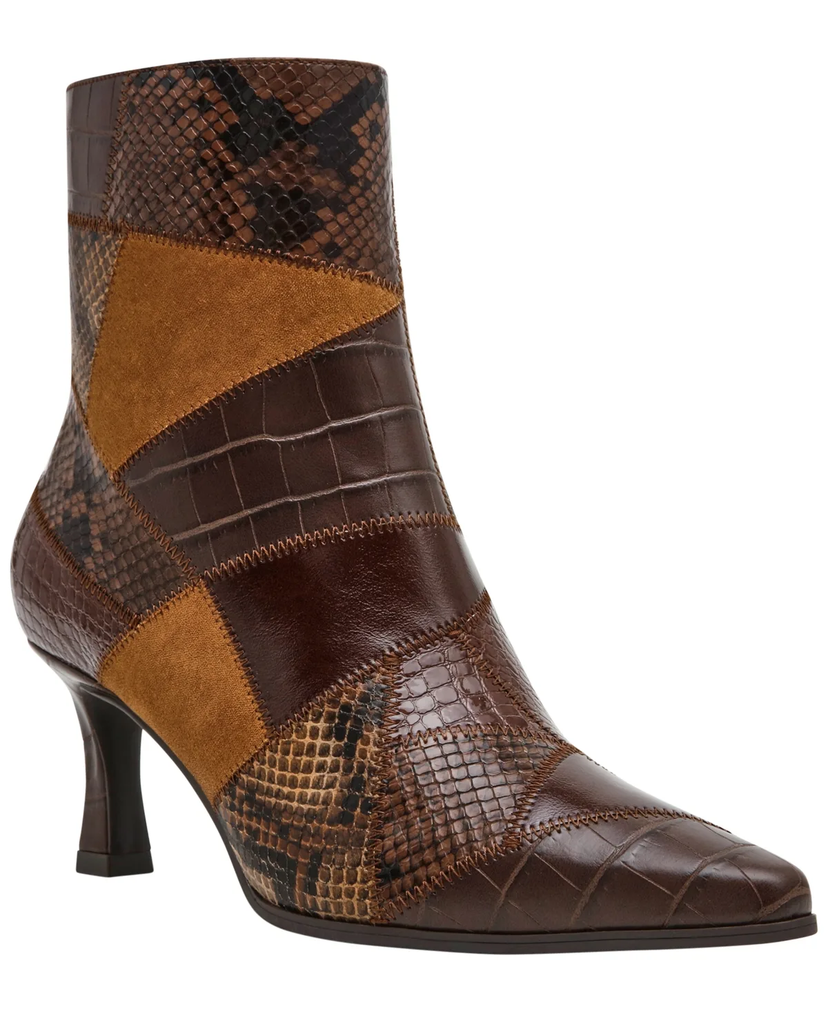 Cosia Patchwork Pointed Toe Heeled Dress Booties by Anne Klein