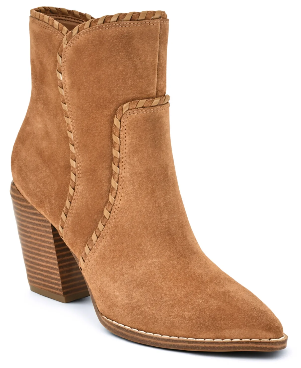 Raxton Suede Whipstitch Block Heel Booties