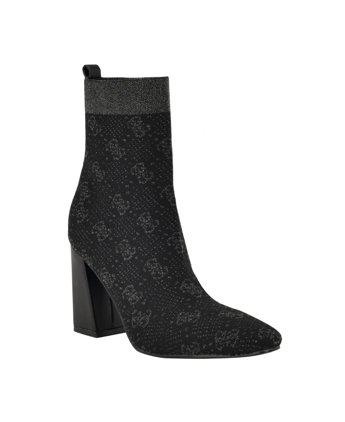 Yonel Block Heel Stretch Knit Logo Dress Booties by Guess