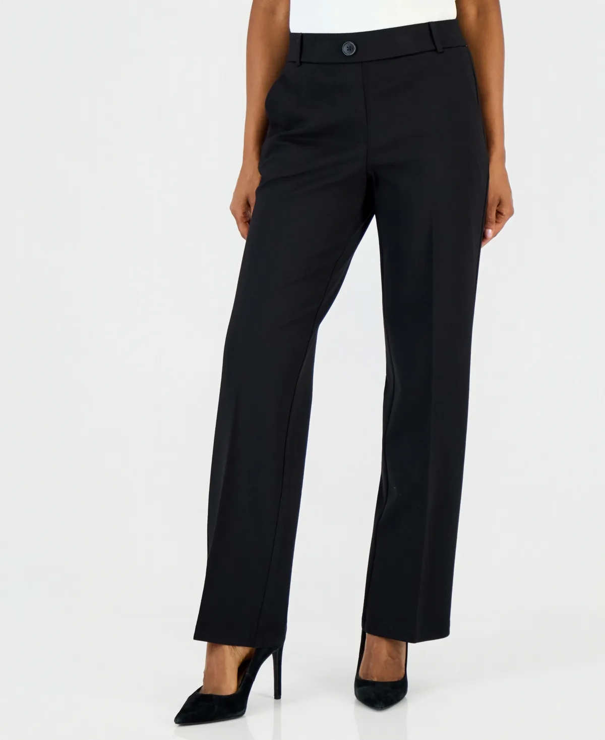 Mid-Rise Pull-On Straight-Leg Pants