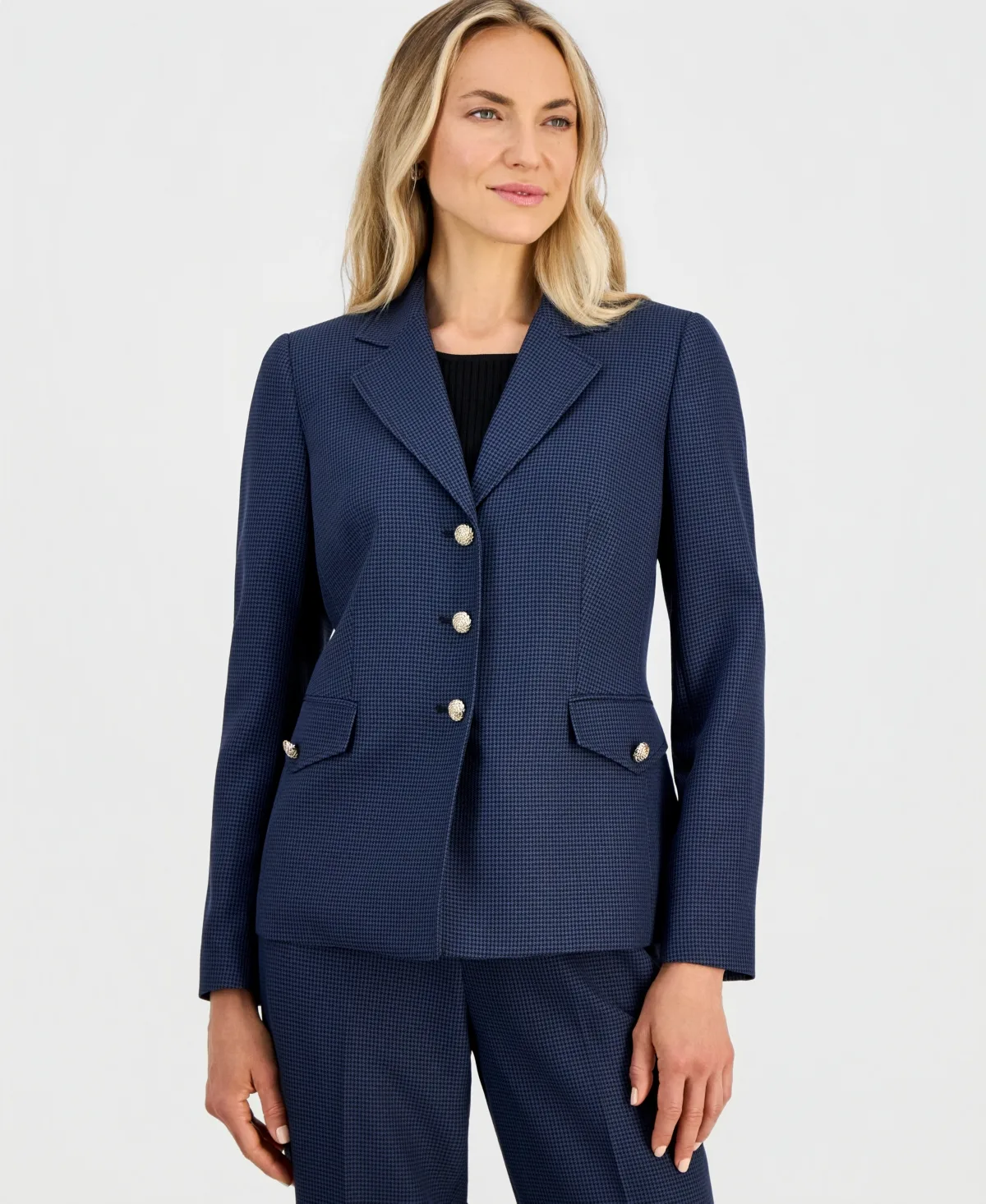 Mini-Check-Print Long-Sleeve Blazer by Kasper
