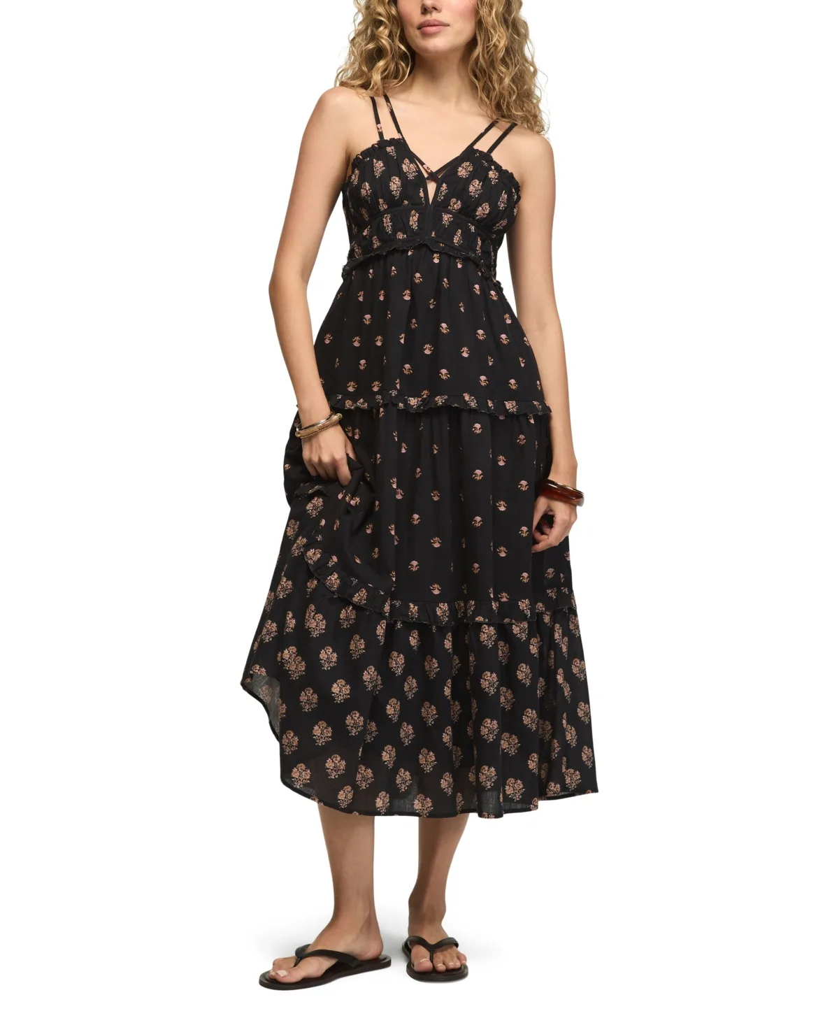 Strappy Print V-Neck Mix Maxi Dress by Lucky Brand