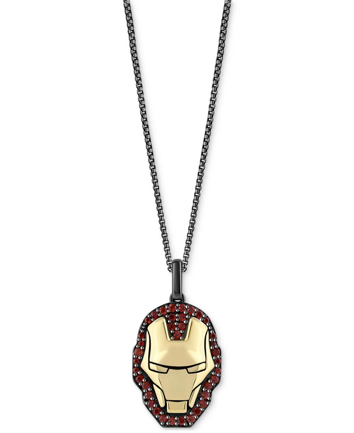 Marvel Wonder Fine Jewelry Garnet Ironman Mask 18" Pendant Necklace (5/8 ct. t.w.) in Gold-Plate & Black Rhodium-Plated Sterling Silver by Wonder Fine Jewelry