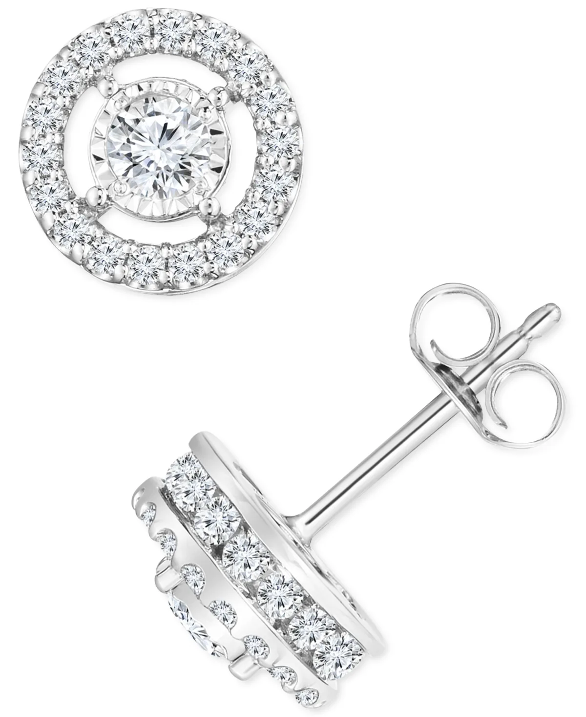 TruMiracle Diamond Halo Stud Earrings (1 ct. t.w.) in 14k White Gold by Macy's