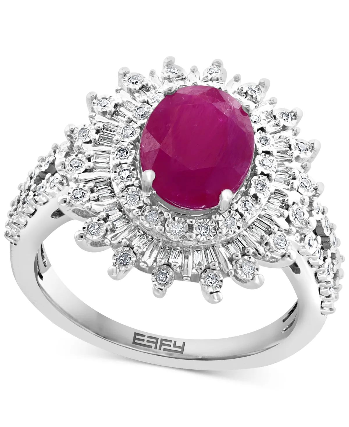 Effy Ruby (1-7/8 ct. t.w.) & Diamond (1/4 ct. t.w.) Halo Statement Ring in 14k White Gold