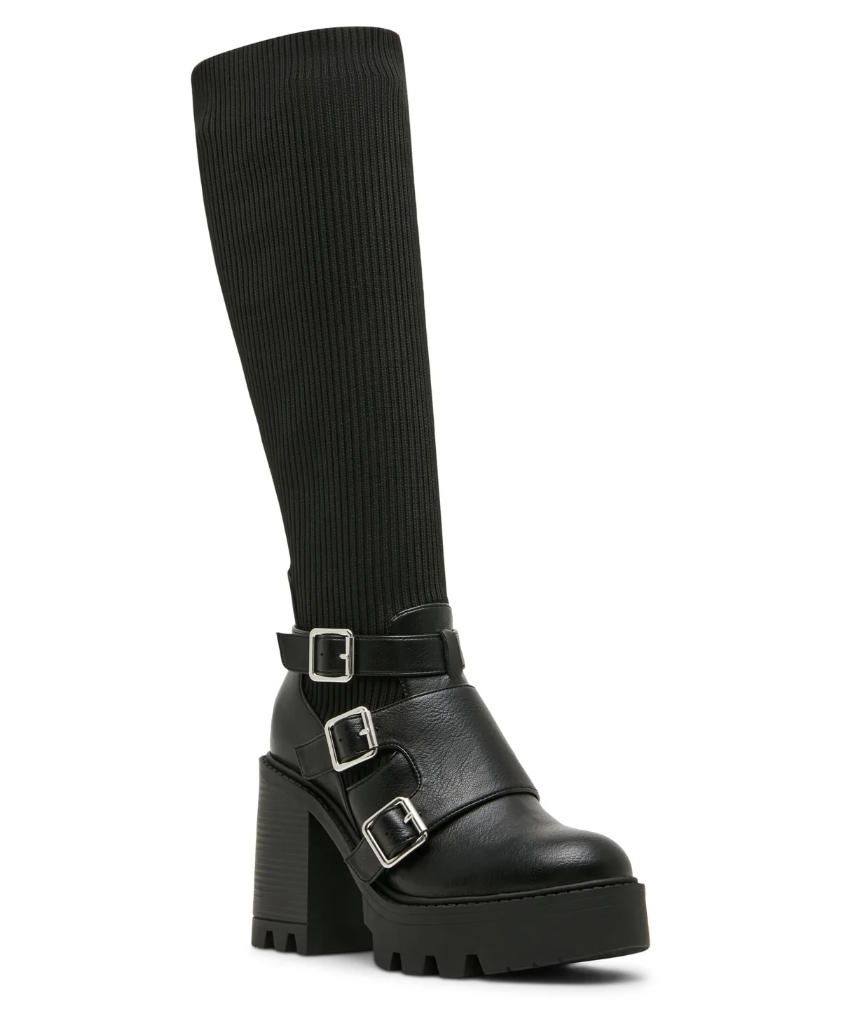 Kuddle Buckle Platform Lug Knit Boots by Madden Girl