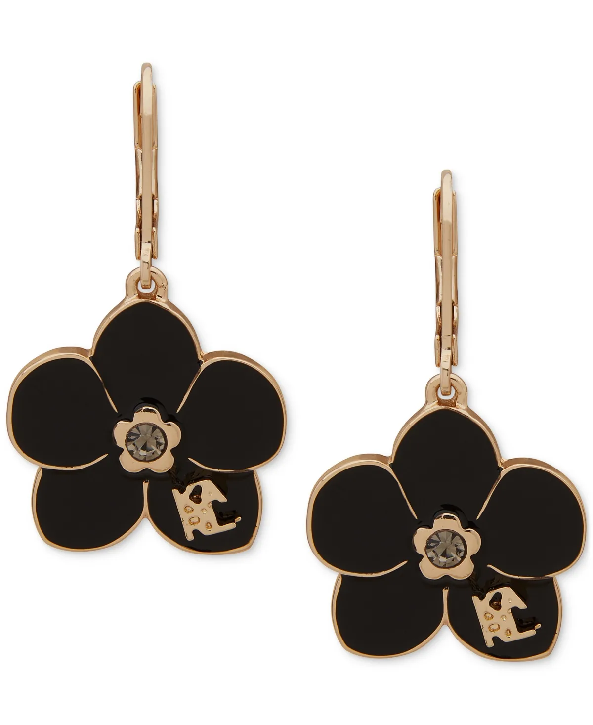 Gold-Tone Black Flower Drop Earrings by Karl Lagerfeld Paris