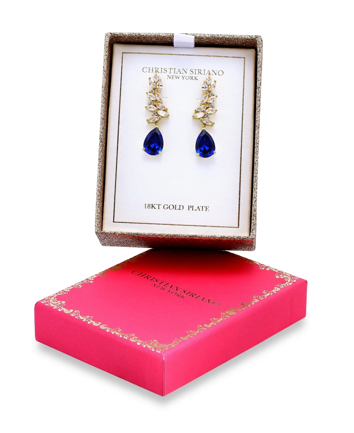 Gold Plated Marquise Cubic Zirconia Cluster Drop Earrings by Christian Siriano New York