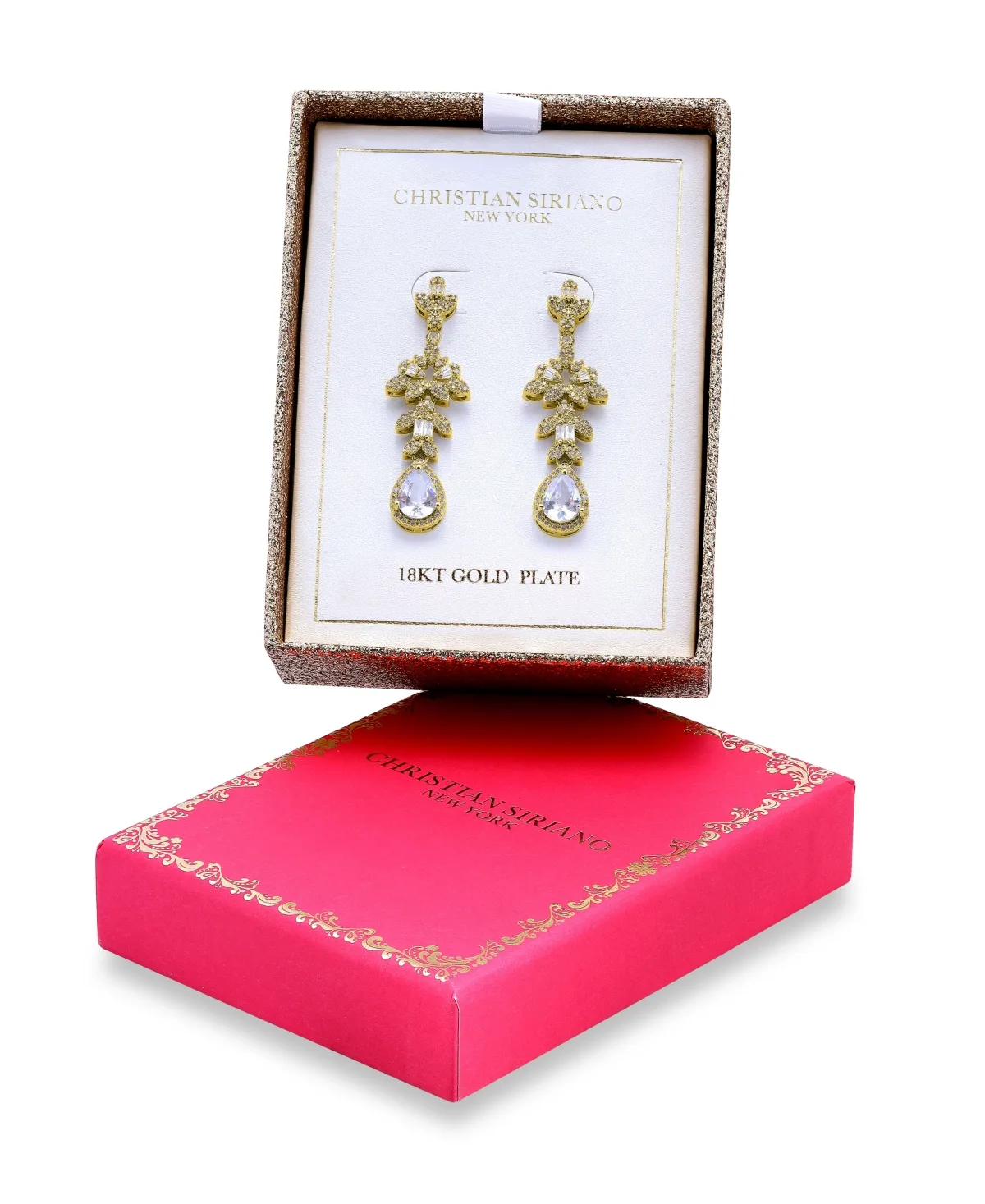 Gold Plated Pave Cubic Zirconia Floral Post Drop Earrings by Christian Siriano New York