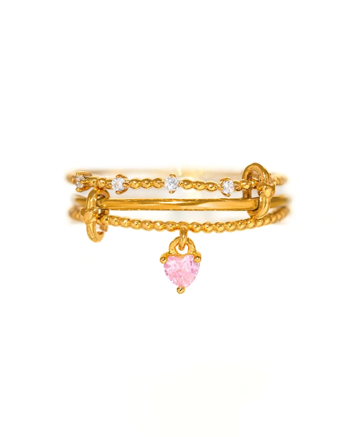 Love Connection Crystal Gold Plated Stack Rings by Girls Crew