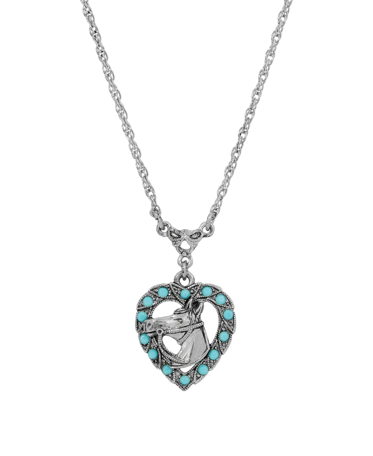 Crystal Turquoise Horse Head Heart Shaped Necklace by 2028