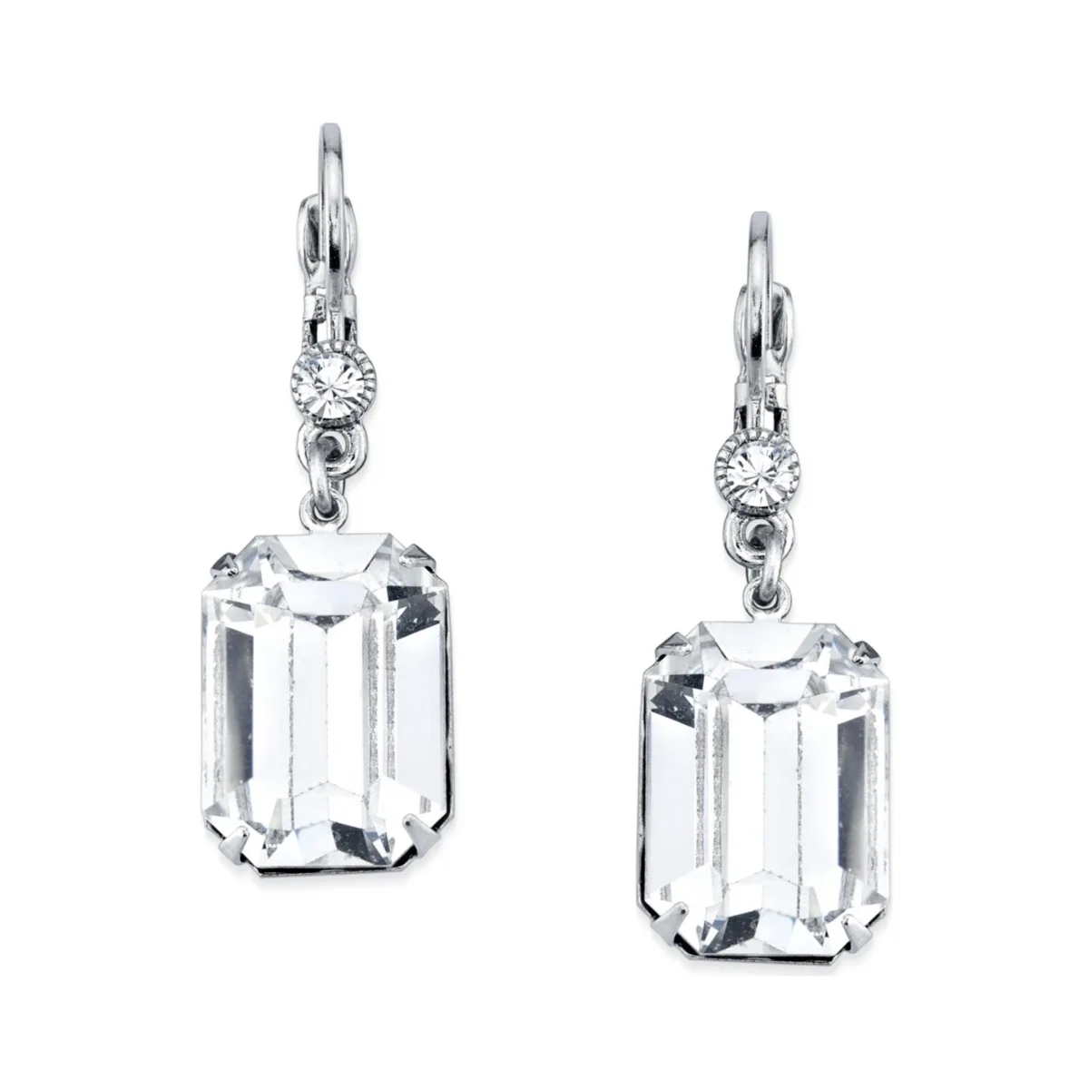 Silver-Tone Genuine Crystal Square Drop Earrings by 2028