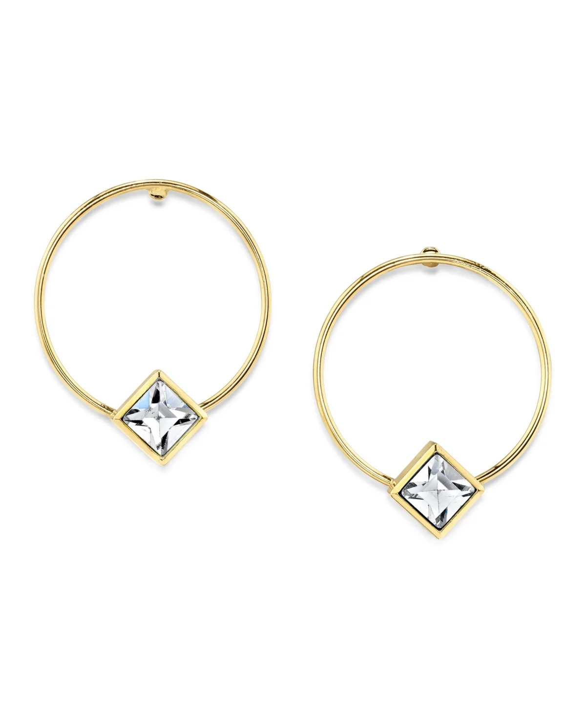 14K Gold-Tone Diamond Shape Crystal Hoop Stainless Steel Post Small Earrings by 2028