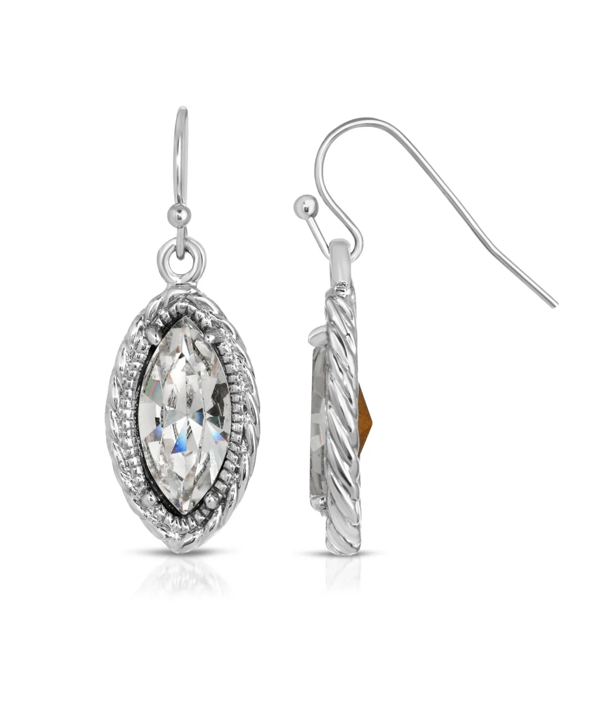 Silver-Tone Clear Crystal Navette-Shaped Earrings by 2028