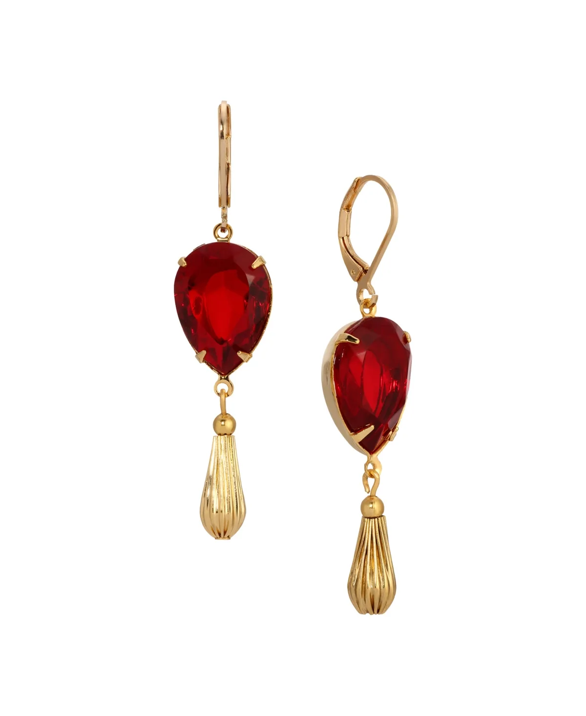 Gold Tone Red Teardrop Crystal Earrings by 2028