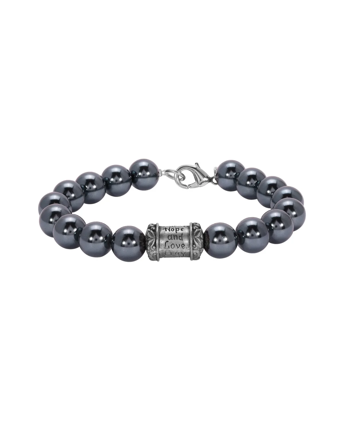 Silver-Tone Glass Black Imitation Pearl Prayer Bead Bracelet by Symbols Of Faith